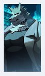 absurd_res anthro barazoku brand_new_animal buffed canid canine canis clothed clothing fully_clothed fur glowing glowing_eyes grey_body grey_fur hachi_duchi hi_res male mammal muscular muscular_male netflix shirou_ogami solo studio_trigger wolf