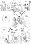 anthro canid canine clothing comic disney english_text female fox fur judy_hopps lagomorph leporid male mammal mitsuharu_nene monochrome nene nick_wilde rabbit red_fox text true_fox zootopia