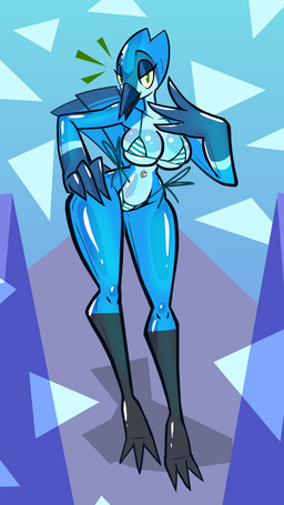 anthro beak big_breasts bikini black_body blue_body breasts clothing containment_nozzle emanata feathers female glistening glistening_body green_eyes hand_on_hip inflatable latex latex_body looking_at_viewer nozzle nozzle_on_belly pattern_bikini pattern_clothing pattern_swimwear side-tie_bikini small_waist solo string_bikini striped_bikini striped_clothing striped_swimwear stripes swimwear tail tail_feathers two-piece_swimsuit wide_hips aygee belle_(aygee) animate_inanimate avian bird blue_jay corvid jay_(bird) living_inflatable new_world_jay oscine passerine 2025 hi_res