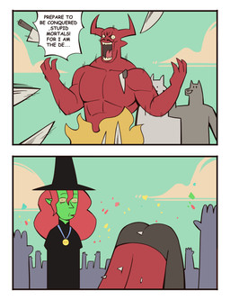 2_horns accidental_murder ambiguous_gender anthro black_clothing black_hat black_headwear bodily_fluids bottomwear cheering closed_smile clothed clothed_humanoid clothing cloud confetti crowd day dialogue facial_hair fire front_view fully_clothed fully_clothed_humanoid gesture green_body grey_bottomwear grey_clothing grey_pants group hair hat head_horn headgear headwear horn knife looking_at_viewer male medal monotone_body motion_lines mouth_closed muscular muscular_male mustache open_mouth outside pants pants_only pink_tongue raised_hand red_body red_hair red_horn silhouette sky small_comic smile snout speech_bubble surprised tears text tongue tongue_showing topless topless_male waving witch_hat bonnymama7 elphaba_(bonnymama7) demon humanoid 2025 absurd_res comic digital_drawing_(artwork) digital_media_(artwork) end_page english_text flat_colors half-length_portrait hi_res portrait female_(lore)
