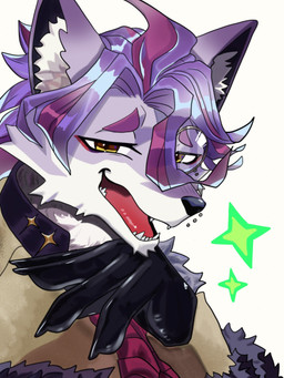 anthro bottomwear clothing eyebrows eyewear fancy_clothing fur grey_body grey_fur hair handwear kerchief looking_at_viewer male monocle multicolored_body multicolored_fur neckerchief neckwear purple_hair simple_background solo tail topwear two_tone_body two_tone_fur white_body white_fur yellow_eyes nekoyamarui compass_(combat_providence_analysis_system) charles_richter_(compass) canid canine canis mammal wolf 2026 hi_res