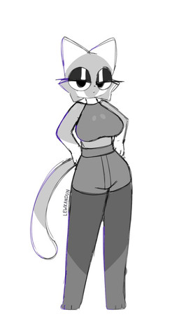 3_toes anthro bottomwear clothed clothing dipstick_tail eyelashes eyeliner feet female grey_body grey_clothing grey_skin hands_on_hips makeup markings paws shorts solo tail tail_markings toes topwear lewkandun lizzie_(lewkandun) domestic_cat felid feline felis mammal 9:16 hi_res