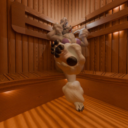 anthro big_breasts bikini bikini_bottom bikini_top breasts clothing female fur hair makeup pawpads paws running_makeup sauna solo swimwear thick_thighs two-piece_swimsuit white_body white_fur wool_(fur) kuyenroo twilightv0ids_(modeler) epic_games fortnite lady_poodlina canid canine canis domestic_dog mammal poodle 1:1 3d_(artwork) absurd_res blender_(artwork) digital_media_(artwork) hi_res