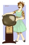 advertisement alternate_hairstyle anthro antique breasts brown_body brown_fur brown_hair cleavage clothed clothing cloven_hooves dress electronics female fur green_eyes hair holding_object hooves horn looking_at_viewer markings ossicone retro solo spots spotted_markings tan_body tan_fur television vintage ais05 gracey_halvenka giraffe giraffid mammal 2023 hi_res