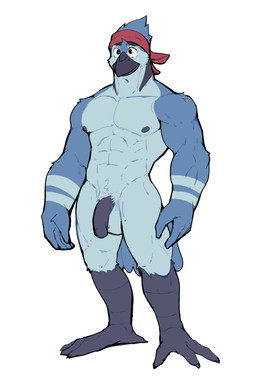 abs anthro areola avian_feet balls barazoku beak biped black_body blue_body blue_feathers feathers fingers flaccid foreskin genitals grey_body humanoid_genitalia humanoid_hands humanoid_penis kerchief kerchief_only looking_forward male markings mostly_nude_anthro mostly_nude_male muscular muscular_anthro muscular_male navel nipples non-mammal_balls non-mammal_nipples pecs penis pose simple_background smile solo standing striped_markings stripes white_background jrjresq cartoon_network regular_show mordecai_(regular_show) avian bird blue_jay corvid jay_(bird) new_world_jay oscine passerine colored full-length_portrait hi_res pinup portrait