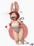 anthro apron apron_only bdsm big_breasts bondage bound breasts clothing female nipples simple_background solo standing stretched_clothing surprised_expression thick_thighs white_background ajiikuo punny_(ajiikuo) lagomorph leporid mammal rabbit absurd_res hi_res