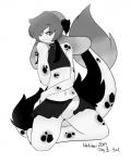 anthro balls clothed clothing crossdressing erection femboy genitals male penis solo tail motleymochi mythology dragon mythological_creature mythological_scalie scalie 4:5 absurd_res hi_res monochrome