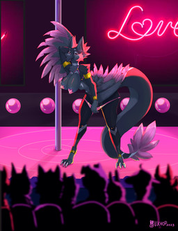 anthro big_breasts breasts clothed clothing female panties panties_down partially_clothed pole public strip_club stripper stripper_pole tail underwear underwear_down vikhop mythology dragon mythological_creature mythological_scalie scalie hi_res