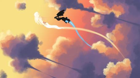 ambiguous_form ambiguous_gender cloud duo dusk flying sky adetuddymax nintendo pokemon generation_5_pokemon legendary_pokemon pokemon_(species) reshiram zekrom 16:9 hi_res widescreen