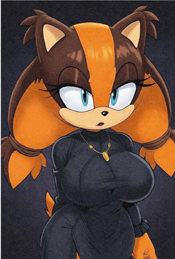 anthro big_breasts blue_eyes breasts clothed clothing dress female fur hair jewelry lipstick makeup necklace simple_background solo standing genyacero sega sonic_boom sonic_the_hedgehog_(series) sticks_the_jungle_badger badger mammal mustelid musteline digital_media_(artwork) hi_res