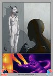 absurd_res annelid anthro awkward bovid bovine breasts bulge clothing comic digital_media_(artwork) duo female female/female genitals gynomorph hand_holding hi_res intersex leech mammal nervous pussy simple_background skinny tail thermal_imaging underwear wheresmyale