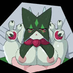 anthro areola big_breasts biped blush bodily_fluids breast_play breasts cum cum_in_mouth cum_inside cum_on_face duo female genital_fluids interspecies lying male male/female multicolored_body navel nipples on_back open_mouth open_smile pawpads penile pokephilia red_body red_eyes sex smile titfuck tongue tongue_out sky_necko nintendo pokemon generation_9_pokemon meowscarada pokemon_(species) 1:1 animated low_res no_sound short_playtime webm