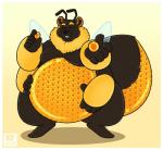 anthro border male nude overweight overweight_anthro overweight_male smile solo white_border yellow_body kittyfred arthropod bear bee hybrid hymenopteran insect mammal