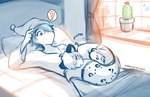 5_fingers anthro bed breasts cactus clothed clothed_anthro clothed_female clothed_human clothing duo female fingers fur furniture hair hat headgear headwear inside looking_at_another lying lying_on_another lying_on_bed markings on_back on_bed pillow plant plant_pot sleeping spots spotted_body spotted_fur spotted_markings spotted_tail tail tail_markings window conditional_dnp tom_fischbach twokinds alice_reed maeve_(twokinds) human keidran mammal 2025 digital_media_(artwork) hi_res