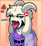 anthro biped bodily_fluids clothed clothing embarrassed fangs femboy fur hair horn looking_at_viewer male mouth_shot open_mouth saliva saliva_string simple_background solo standing teeth text tongue tongue_out topwear uvula vore white_body white_fur nagifur mythology undertale undertale_(series) asriel_dreemurr_(god_form) boss_monster_(undertale) bovid caprine goat mammal mythological_creature digital_media_(artwork) english_text pixel_(artwork) portrait