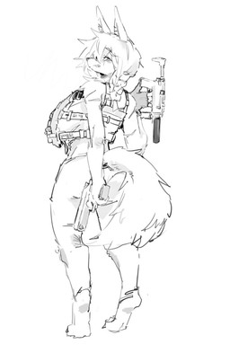 anthro arm_scar arm_tuft bent_arm biped bottomwear braided_hair breast_scar breasts bulletproof_vest clothed clothed_anthro clothed_female clothing ears_up eye_scar eyebrows eyelashes facial_scar female female_anthro fingerless_gloves fluffy fluffy_tail fully_clothed fully_clothed_anthro fully_clothed_female fur gloves gun hair hair_between_eyes handgun handwear holding_gun holding_handgun holding_machine_gun holding_object holding_pistol holding_ranged_weapon holding_weapon improper_gun_handling kemono long_ears long_hair looking_back machine_gun one_glove pants pistol pointy_ears ranged_weapon scar silencer simple_background snout solo standing straight_arm tactical_gear tail tail_down three-quarter_view tuft unsafe_weapon_practices weapon white_background meckmeck00124 canid canine fox mammal 2024 digital_drawing_(artwork) digital_media_(artwork) full-length_portrait greyscale korean_description monochrome portrait sketch tagme