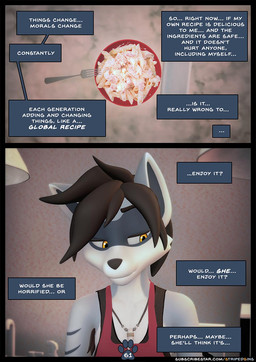 anthro apron armpit_hair body_hair chef clothed clothing cooking cutlery dairy_products digitigrade food fork fungus furniture introspective jewelry kitchen kitchen_counter kitchen_table kitchen_utensils male male_anthro meat mushroom napkin necklace onion page_number pasta plant pork shirt solo table tank_top text thinking tools topwear vegetable willitfit striped_sins felix_(striped_sins) 3d_(artwork) comic digital_media_(artwork) english_text hi_res url