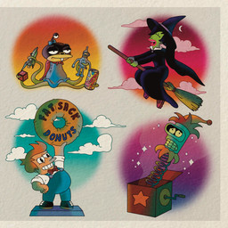 black_cape black_clothing black_dress black_hair blue_bow blue_sky bottomwear cape clothing cloud cloudy_sky dessert doughnut dress evil_laugh female food green_body green_skin hair hat headgear headwear laugh machine magic_user male orange_hair pastry planet_express_ship red_bow sad skirt sky star tentacles witch witch_hat odonataursidae comedy_central futurama the_simpsons treehouse_of_horror bender_bending_rodríguez nibbler philip_j._fry turanga_leela alien cyclops humanoid living_toy nibblonian robot 1:1 absurd_res hi_res