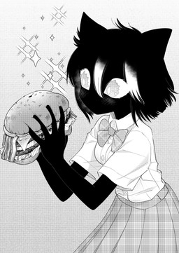 anthro black_body female food holding_food holding_object hiroki_katsumata kuroi-san_(hiroki_katsumata) felid feline mammal hi_res