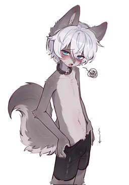 adolescent anthro blush bottomwear bulge clothed clothing collar fur hair kemono looking_at_viewer male male_anthro open_mouth shorts simple_background solo spandex spandex_shorts tail tight_bottomwear tight_clothing tight_shorts tongue topless topless_anthro topless_male white_background young young_anthro young_male acorn_furry canid canine canis mammal wolf 2025 digital_media_(artwork) hi_res portrait three-quarter_portrait