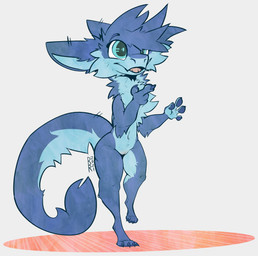 anthro blue_body blue_fur chest_tuft female fluffy fur genitals gesture hand_gesture innie_vulva navel nude pointing simple_background solo tuft vulva walking white_background bardrat_(artist) harzipan monster 2021 absurd_res hi_res signature