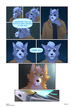 5_fingers anthro black_nose claws clothed clothed_anthro clothed_male clothing countershade_face countershade_torso countershading dialogue duo eye_patch eyebrows eyewear fangs finger_claws fingers fur furniture grey_body grey_fur hair hologram humanoid_hands inside jacket male male/male orange_body orange_fur page_number speech_bubble tan_body tan_countershading tan_fur teeth text topwear white_hair soradezwolfox nintendo star_fox fox_mccloud wolf_o'donnell canid canine canis fox mammal wolf comic english_text hi_res