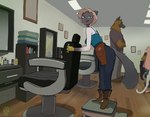 anthro barber barber_chair barber_shop biped black_body black_fur blonde_hair blue_eyes boots brown_body brown_fur chair clothing detailed_background female footwear fully_clothed_anthro fully_clothed_female fur furniture gloves group hair handwear inside looking_at_viewer male multicolored_body multicolored_fur open_mouth open_smile shoes smile smiling_at_viewer whiskers matchattea dallas_(matchattea) canid canine canis domestic_cat domestic_dog felid feline felis german_shepherd herding_dog mammal pastoral_dog 2024 digital_media_(artwork)