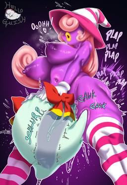 accessory areola balls belly big_balls big_breasts big_penis black_eyes bodily_fluids bow_ribbon breasts clothing duo eyelashes face_fucking fellatio female genital_fluids genitals glistening glistening_areola glistening_arms glistening_belly glistening_body glistening_breasts glistening_lips glistening_thighs gloves gynomorph gynomorph/female hair hair_accessory hair_bow hair_over_eyes hair_ribbon handwear hat headgear headwear huge_penis humanoid_genitalia humanoid_penis intersex intersex/female irrumatio legwear lips lipstick long_hair makeup nipples non-mammal_nipples oral pattern_clothing pattern_legwear pattern_thigh_highs penile penis penis_in_mouth pink_hair precum purple_areola purple_body ribbons rosy_cheeks saliva sex spread_legs spreading striped_clothing striped_legwear striped_thigh_highs stripes sweat sweaty_body sweaty_breasts thick_lips thigh_highs tongue white_clothing white_gloves white_handwear witch_hat x-ray_view yellow_lips yellow_lipstick helloguish mario_bros nintendo paper_mario lady_bow vivian_(mario) boo_(mario) ghost humanoid shadow_siren spirit absurd_res hi_res trans_(lore) trans_woman_(lore)