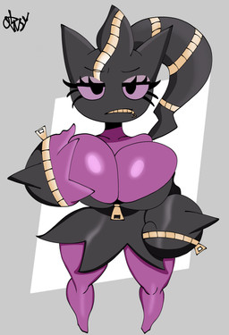 annoyed big_breasts breasts cleavage clothed clothing doll dress eyelashes feet female holding_breast huge_breasts huge_hips purple_body serious_face shortstack shortstack_female small_feet solo spikes wide_hips zipper lowsy_(artist) game_freak nintendo pokemon generation_6_pokemon ghost humanoid mega_banette mega_evolution pokemon_(species) spirit absurd_res hi_res