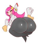 ambiguous_gender back_boob big_butt blush breasts butt female floating_hands glistening hair huge_butt looking_back machine not_furry outline pink_hair simple_background solo text saltyxodium kirby:_planet_robobot kirby_(series) nintendo susie_(kirby) humanoid robot digital_media_(artwork) english_text hi_res signature