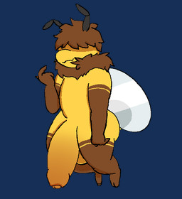 antennae_(anatomy) anthro arm_warmers armwear balls big_balls big_butt big_penis brown_body brown_fur brown_hair butt clothing covered_eyes flying foreskin fur fur_collar genitals gesture hair hair_over_eyes hand_gesture hovering huge_balls huge_penis insect_wings legwear male messy_hair penis pointing pointing_at_self shortstack smile smirk solo thigh_highs wide_hips wings yellow_body yellow_fur websheck bizzmuth arthropod bee hymenopteran insect alpha_channel