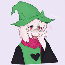 anthro blush clothed clothed_anthro clothed_male clothing eyewear fangs floppy_ears fur glasses happy hat headgear headwear horn lop_ears male male_anthro open_mouth pink_eyes round_glasses solo teeth tongue wearing_glasses white_body white_fur pastciarn deltarune undertale_(series) ralsei bovid caprine goat mammal 1:1 2024 digital_media_(artwork) hi_res