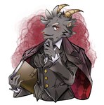 anthro black_body black_fur blush book butler clothing fur horn looking_at_viewer male necktie solo suit mk_92mk lifewonders tokyo_afterschool_summoners mephistopheles_(tas) bovid caprine goat mammal hi_res