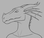 anthro female frill_(anatomy) horn neck_frill nude smile solo spines ciphna12 mythology wings_of_fire kinkajou_(wof) dragon mythological_creature mythological_scalie rainwing_(wof) scalie hi_res monochrome