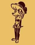 anthro armwear black_and_yellow black_clothing black_tail bulge clothing detailed_bulge eyelashes eyeshadow hair headgear headwear legwear makeup male navel paws solo tail topwear underwear yellow_monochrome dogguyd canid canine canis domestic_dog mammal monochrome