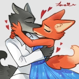 anthro brown_body brown_fur canon_couple clothed clothing dress duo eyebrow_piercing eyes_closed facial_piercing female fur hug kissing male male/female orange_body orange_fur piercing romantic romantic_ambiance romantic_couple simple_background standing suit tail topwear wuyoujm dreamworks the_bad_guys diane_foxington mr._wolf_(the_bad_guys) canid canine canis fox mammal wolf 1:1 digital_media_(artwork) hi_res
