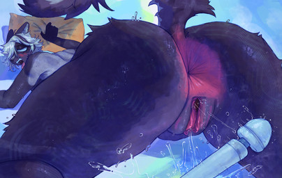 ahegao anthro anus big_butt black_body black_fur black_nose blush blush_lines bodily_fluids butt ejaculation female female_orgasm fur genital_fluids genitals gripping_pillow hair hitachi_magic_wand looking_pleasured magic_wand masturbation messy orgasm pillow sex_toy solo tongue tongue_out vaginal_fluids vaginal_squirting vibrator vulva wand_vibrator white_body white_fur white_hair smashmat hitachi sarah_(jaceygee) mammal mephitid skunk absurd_res hi_res