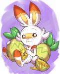 3_fingers 3_toes ambiguous_gender barefoot eating feet fingers food fruit fur happy holding_food holding_object looking_at_viewer multicolored_ears pineapple pink_nose plant soles solo toes white_body white_fur la-frugele nintendo pokemon generation_8_pokemon lagomorph mammal pokemon_(species) scorbunny 2019