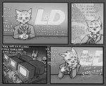 anthro business_suit clothing company computer dialogue electronics greeting group humor male office scam speech_bubble suit text mrming lazy_device_(mrming) domestic_cat felid feline felis mammal absurd_res comic english_text hi_res monochrome