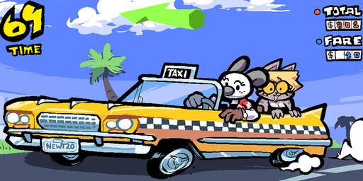 air_puff anthro black_clothing black_shirt black_topwear blonde_hair blue_sky breasts brown_clothing brown_gloves brown_handwear cartoon_freckles clothing commercial_vehicle directional_arrow duo eyelashes female floral_print freckled_face freckles gloves hair handwear long_eyelashes number palm_tree plant red_clothing red_shirt red_topwear road shirt sky tank_top taxicab topwear tree vehicle yellow_sclera newtype_hero crazy_taxi sega mizu_(onetiredbear) paula_(newtype_hero) beaver canid canine canis domestic_dog mammal rodent