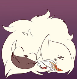 ambiguous_gender anthro biped bodily_fluids cheek_tuft cuddling drooling duo eyes_closed facial_tuft feral fluffy larger_ambiguous larger_feral open_mouth saliva short_tail simple_background size_difference sleeping smaller_ambiguous smaller_anthro sound_effects tail tongue tuft vowelless vowelless_sound_effect white_body zzz fuf nintendo pokemon generation_8_pokemon pokemon_(species) scorbunny wa-urufu 2019 hi_res