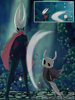 2_horns ambiguous_gender angry biped black_eyes cloak clothing duo female holding_melee_weapon holding_object holding_weapon horn melee_weapon motion_lines nail_(weapon) outside sound_effects standing text weapon anonjustanon hollow_knight_(franchise) team_cherry hornet_(hollow_knight) the_knight_(hollow_knight) arthropod vessel_(species) 2025 3:4 absurd_res hi_res url half_sister_(lore) sibling_(lore) sister_(lore)