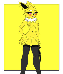 areola breasts clothing female genitals heart_eyes heart_symbol legwear lingerie nipples nude nude_female presenting school school_uniform small_waist solo spread_legs spreading teacher thigh_highs uniform vulva yellow_areola yellow_nipples samrunner nintendo pokemon eeveelution generation_1_pokemon humanoid jolteon pokemon_(species) hi_res