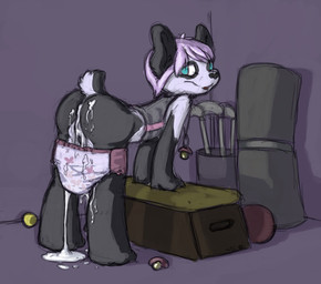 anthro bent_over bodily_fluids butt clothing cum cum_in_ass cum_in_diaper cum_inside cum_on_butt cum_on_leg diaper genital_fluids golf_club leaking_cum looking_back male pacifier pull-ups_(diaper) raised_tail solo tail thin_diaper unclean_diaper young young_anthro tetarga bear giant_panda mammal