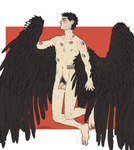 balls black_body black_feathers black_hair black_wings blue_eyes blush eyes_on_arms eyes_on_body eyes_on_chest feathered_wings feathers flaccid genitals hair humanoid_genitalia humanoid_penis male not_furry nude penis red_background simple_background solo white_background wings reshipkmn supernatural_(tv_show) castiel angel angel_humanoid humanoid winged_humanoid 2020 hi_res