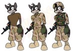 anthro ar-15 armor army boots bottomwear bulletproof_vest carbine cargo_pants clothing combat_boots combat_helmet desert footwear fur gloves grey_body grey_fur hair handwear headgear helmet holding_object holding_weapon looking_at_viewer m4a1 male military pants patch_(fabric) pose ranged_weapon rolled_up_sleeves scope shirt simple_background soldier solo standing t-shirt text toony topwear uniform warrior weapon white_background muddy_(artist) iraq_war anton_(muddy) mammal procyonid raccoon 2023 colored_sketch digital_media_(artwork) english_text hi_res model_sheet sketch watermark