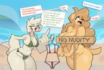 annoyed anthro beak big_breasts bikini bikini_bottom bikini_top blonde_hair breast_size_difference breasts butt cleavage clothed clothing convenient_censorship dialogue duo embarrassed eyelashes feathers female floppy_ears fluffy fur green_bikini green_clothing green_eyes green_swimwear hair half_naked huge_breasts long_hair looking_aside looking_at_another non-mammal_breasts nude nude_anthro offscreen_character red_bikini red_clothing red_swimwear sharp_teeth sign signpost simple_background slightly_chubby slightly_chubby_anthro slightly_chubby_female snaggle_tooth swimwear tail tail_feathers teeth text thick_thighs two-piece_swimsuit under_boob underwear white_body white_feathers wide_hips winged_arms wings yellow_body yellow_fur doodledox amelia_steelheart brooke_(simplifypm) avian bird bird_dog canid canine canis cockatiel cockatoo domestic_dog golden_retriever hunting_dog mammal parrot retriever 2025 english_text half-length_portrait hi_res portrait shaded