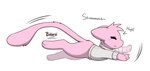 ambiguous_gender bottomless clothed clothing eyes_closed feet feral fur grey_clothing grey_sweater grey_topwear head_tuft long_tail motion_lines onomatopoeia pawpads pink_arms pink_body pink_ears pink_feet pink_fur pink_hands pink_head pink_legs pink_tail pink_thighs simple_background solo sound_effects stretching sweater sweater_only tail text topwear topwear_only tuft white_background bokurei nintendo pokemon generation_1_pokemon legendary_pokemon mew_(pokemon) pokemon_(species) 2024 artist_name english_text hi_res shaded signature simple_shading