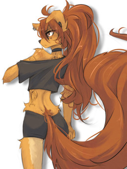 5_fingers abdominal_tattoo anthro arm_tattoo biped bottomwear brown_eyes brown_hair brown_tail butt choker clothed clothed_anthro clothed_female clothing ear_piercing female fingers fully_clothed fully_clothed_anthro fully_clothed_female fur gauged_ear hair jewelry long_hair long_tail neck_tattoo necklace piercing rear_view solo standing tail tan_body tan_fur tattoo topwear tinygaypirate apogee_(tinygaypirate) canid canine canis domestic_dog mammal 2025 3:4 digital_drawing_(artwork) digital_media_(artwork) hi_res