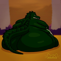 anthro belly big_belly big_butt brown_eyes butt green_body huge_belly huge_butt male morbidly_obese morbidly_obese_anthro morbidly_obese_male multicolored_body obese obese_anthro obese_male overweight overweight_anthro overweight_male sharp_teeth sitting solo tail teeth jackcatarts alligator alligatorid crocodilian reptile scalie 1:1 absurd_res hi_res shaded